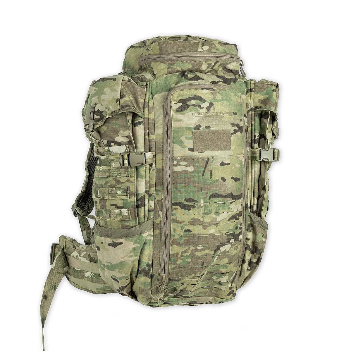 `Camouflage Eberlestock taktischer Rucksack mit MOLLE-System, Kompressionsriemen und großem Stauraum`
