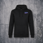 `Schwarzer Soldatenschmiede Functional Friday Hoodie mit modernem Neon-Frontprint im Retro-Streetwear-Style`

